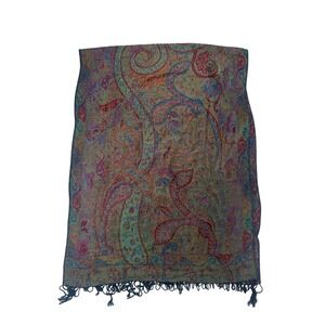 100% Pashmina Vintage Scarf Wrap Shawl Paisley Print Tassels Blue Red Green